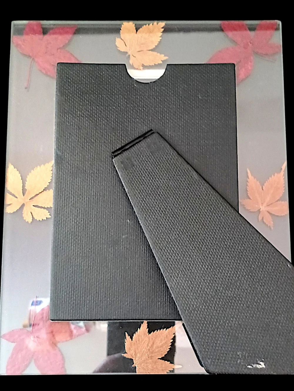 Vtg Dried Pressed Leaf Picture Photo Frame Lead Glass‎ Maple Leaves Farmhouse